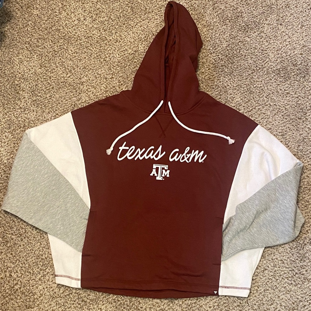 Fanatics Ladies Texas A&M ColorBlock Oversized Crop Maroon Hoodie NWOT Medium